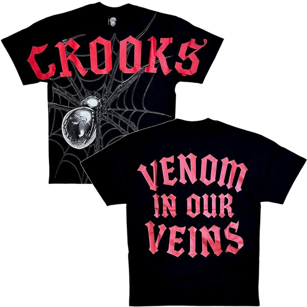 Crooks & Castles Men's T-Shirt Heavyweight Relaxed Fit Venom In Our Veins Tee